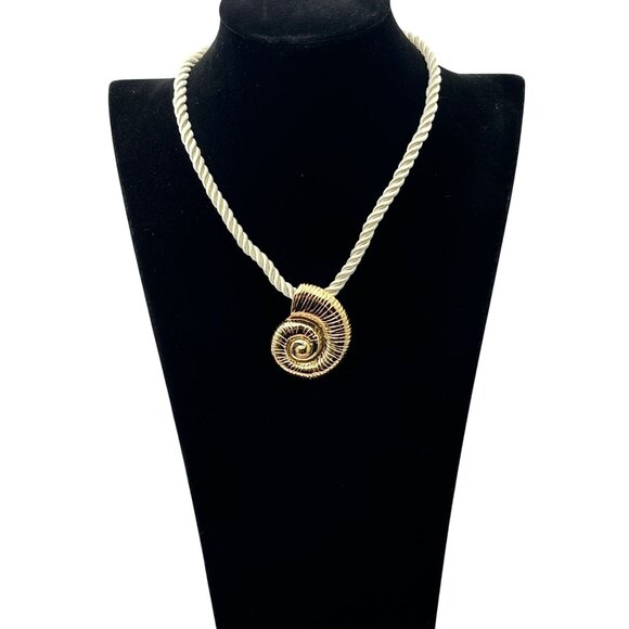 18K Gold Plated Sea Shell Pendant Necklace Off White Silk Cord Beach Vacay New - Picture 2 of 7